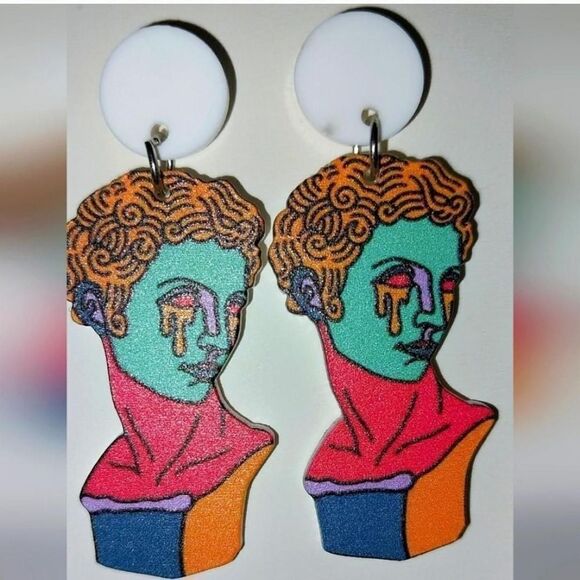 retro colorful ladies statue earrings - Picture 3 of 4